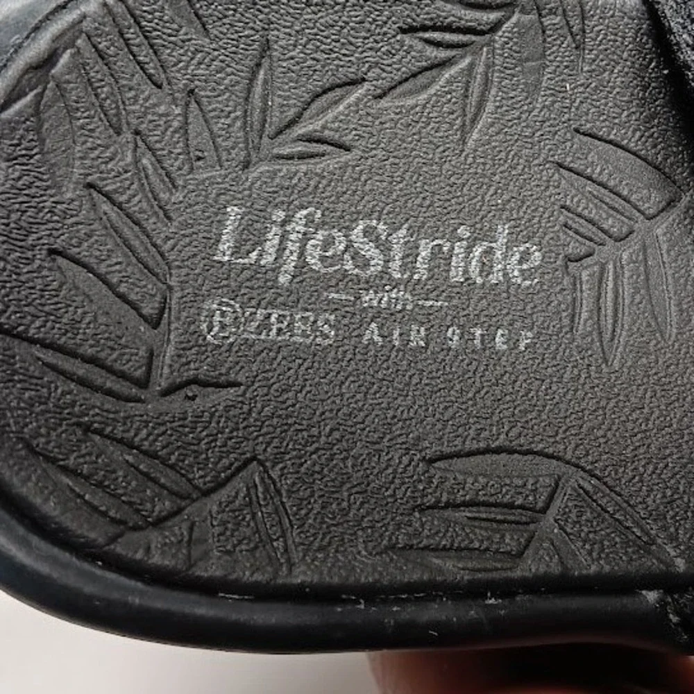 LifeStride Bzees Air Step Wedge Sandals Womens 7 Black Good Twist Knot Slingback